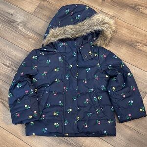 GAP Kids Navy Floral Jacket with Faux Fur